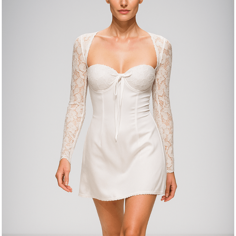 Women's Homecoming Long Sleeve Mini Dress with Lace and Corset Back