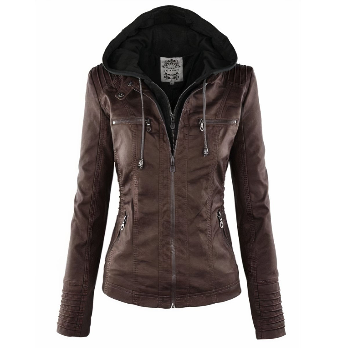 Clementine | Hooded Removable Hood Biker Leather Jacket