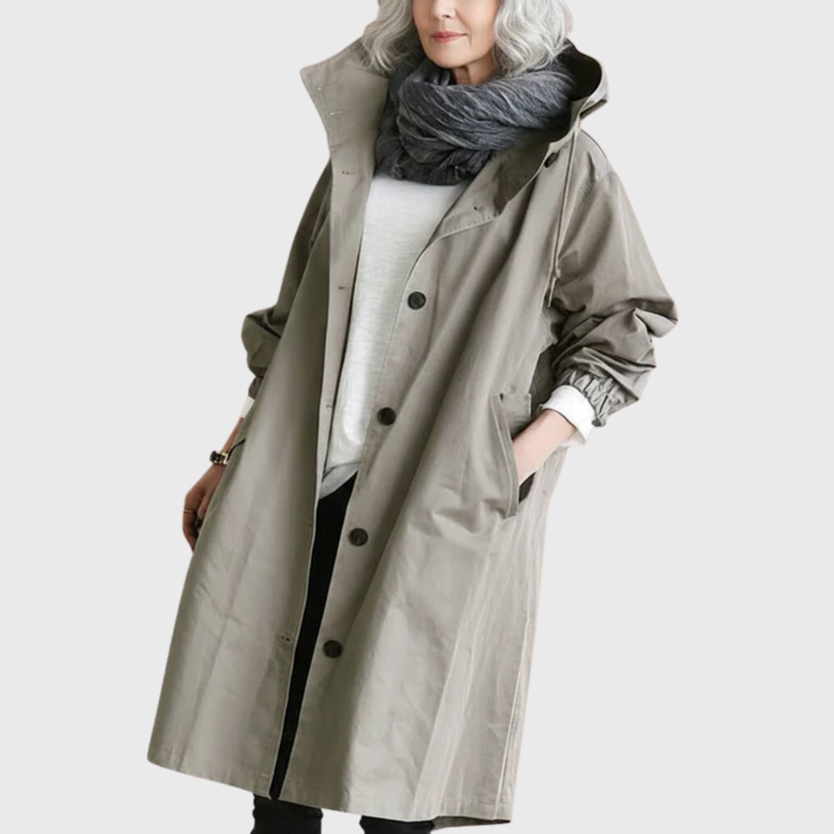 Georgia | Hooded Water-Repellent Oversized Long Plus Size Trench Coat