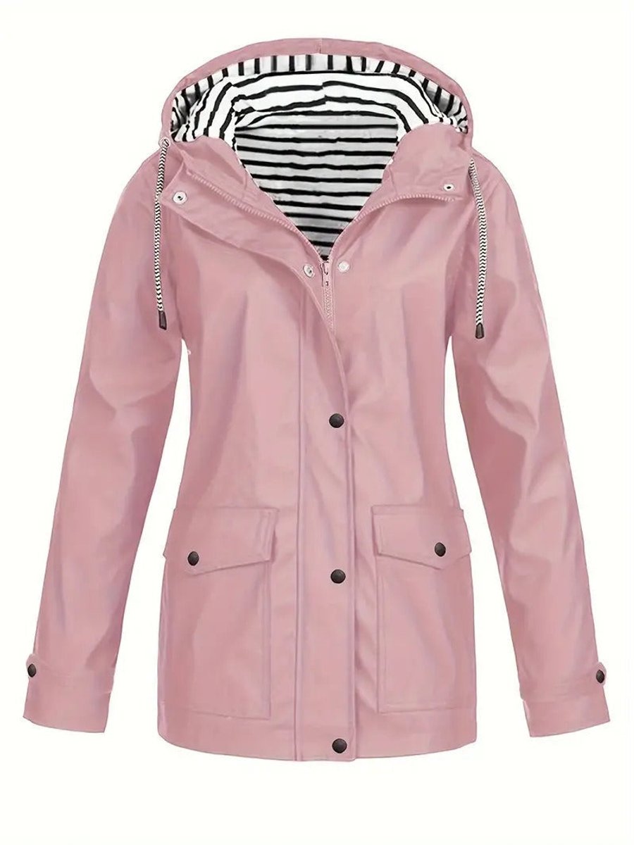 Elspeth | Hooded Striped-Lined Plus Size Rain Jacket