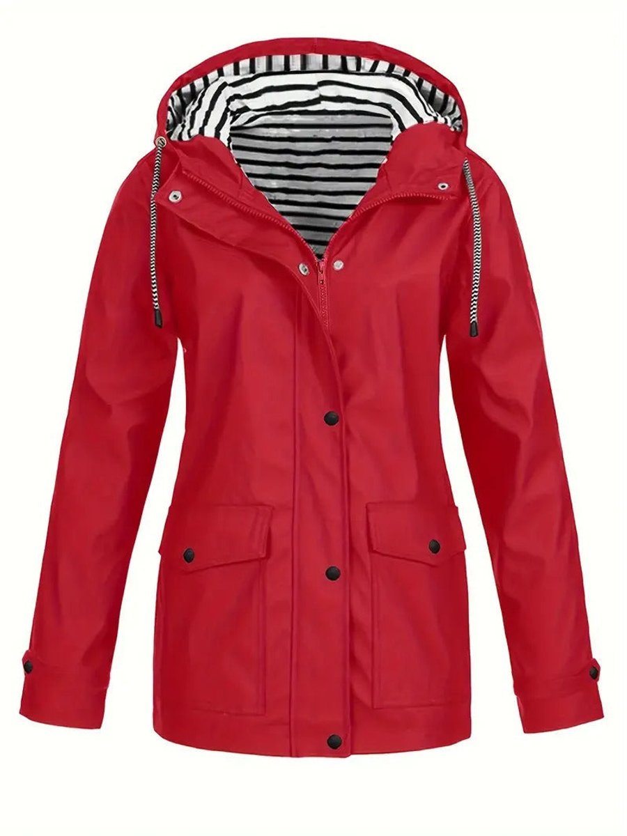 Elspeth | Hooded Striped-Lined Plus Size Rain Jacket