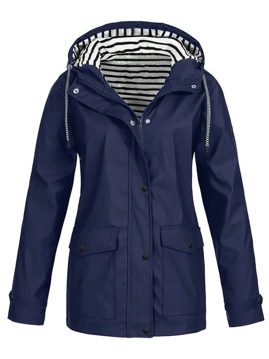 Elspeth | Hooded Striped-Lined Plus Size Rain Jacket