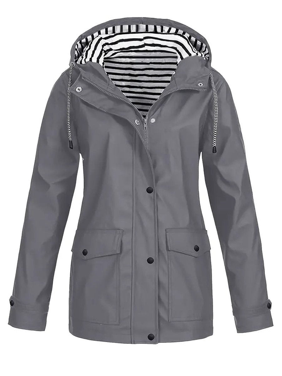 Elspeth | Hooded Striped-Lined Plus Size Rain Jacket