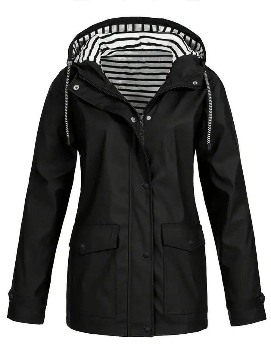Elspeth | Hooded Striped-Lined Plus Size Rain Jacket