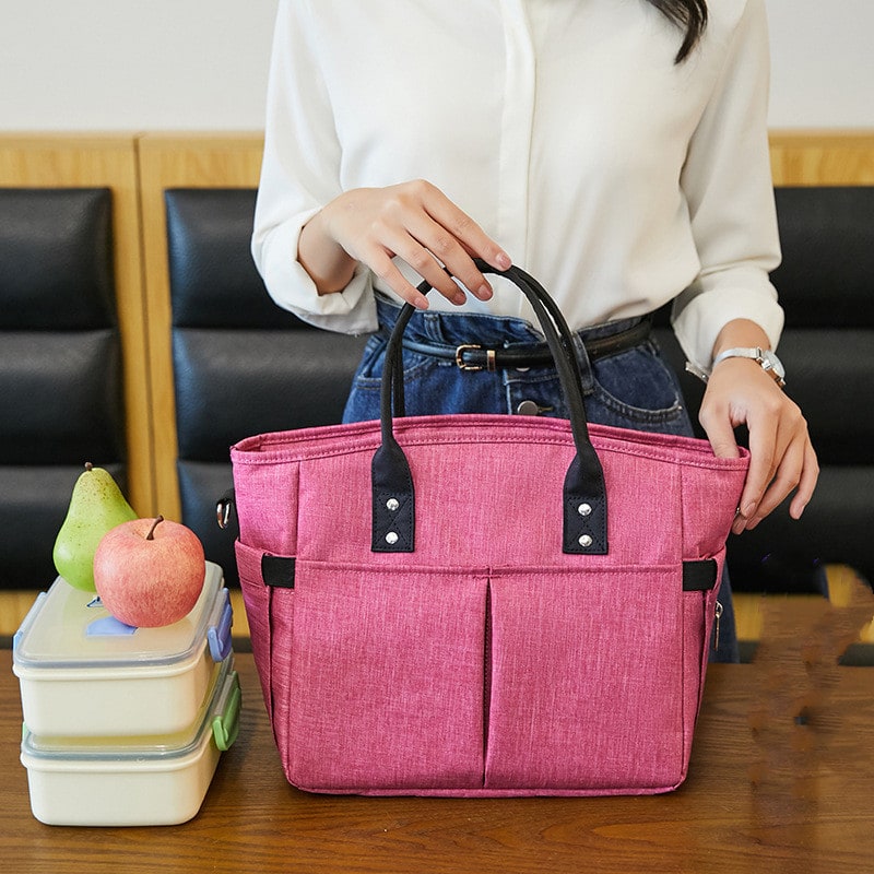 Women's Insulated Lunch Box Bento Bag with Adjustable Shoulder Strap and Dual Handles Pouch