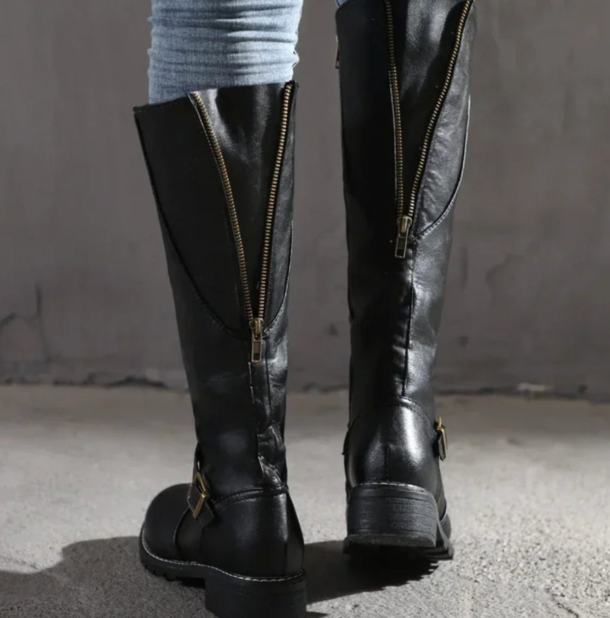 Layla | Women's Knee-High Buckle-Strap Block-Heel Leather Boots