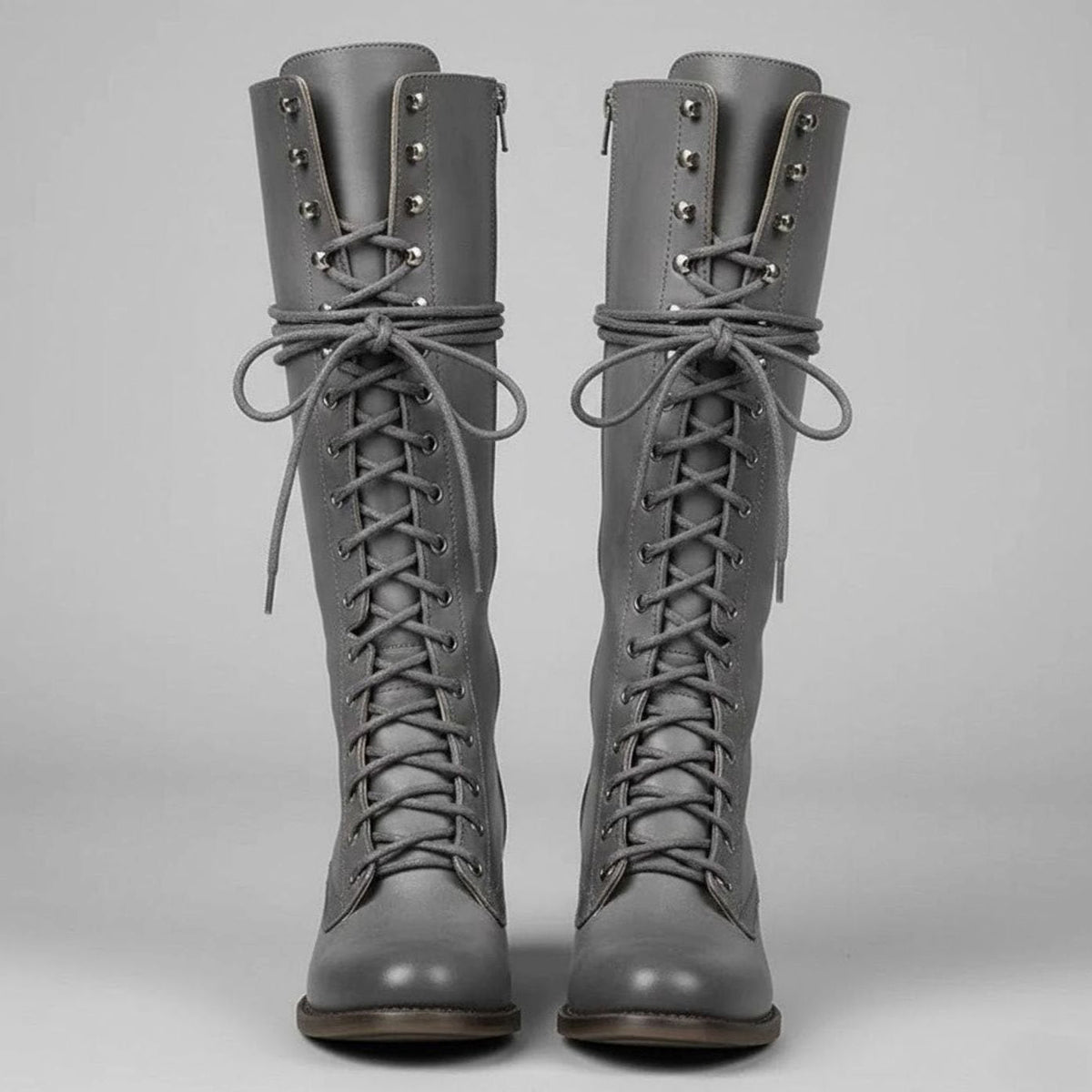 Layla | Women's Lace-Up Block Heel Studded Knee-High Boots
