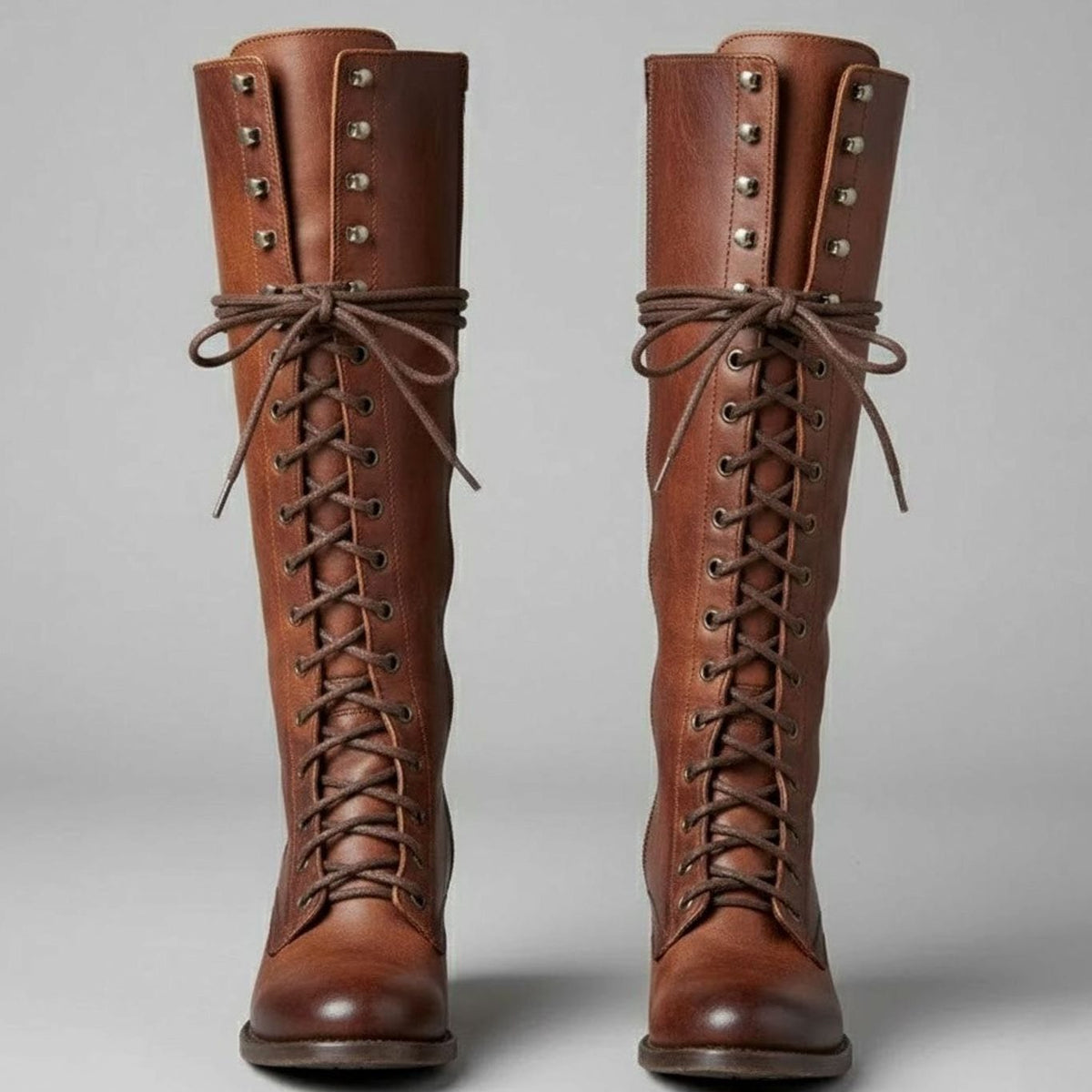 Layla | Women's Lace-Up Block Heel Studded Knee-High Boots