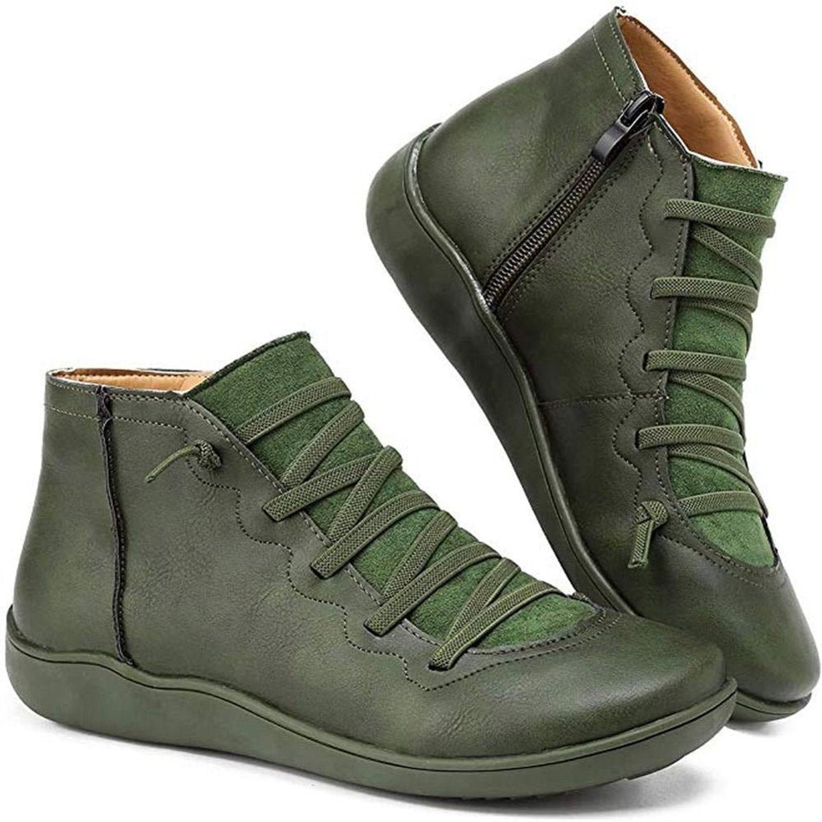 Isabella | Women's Lace-Up Side-Zip Flat Leather ankle boots