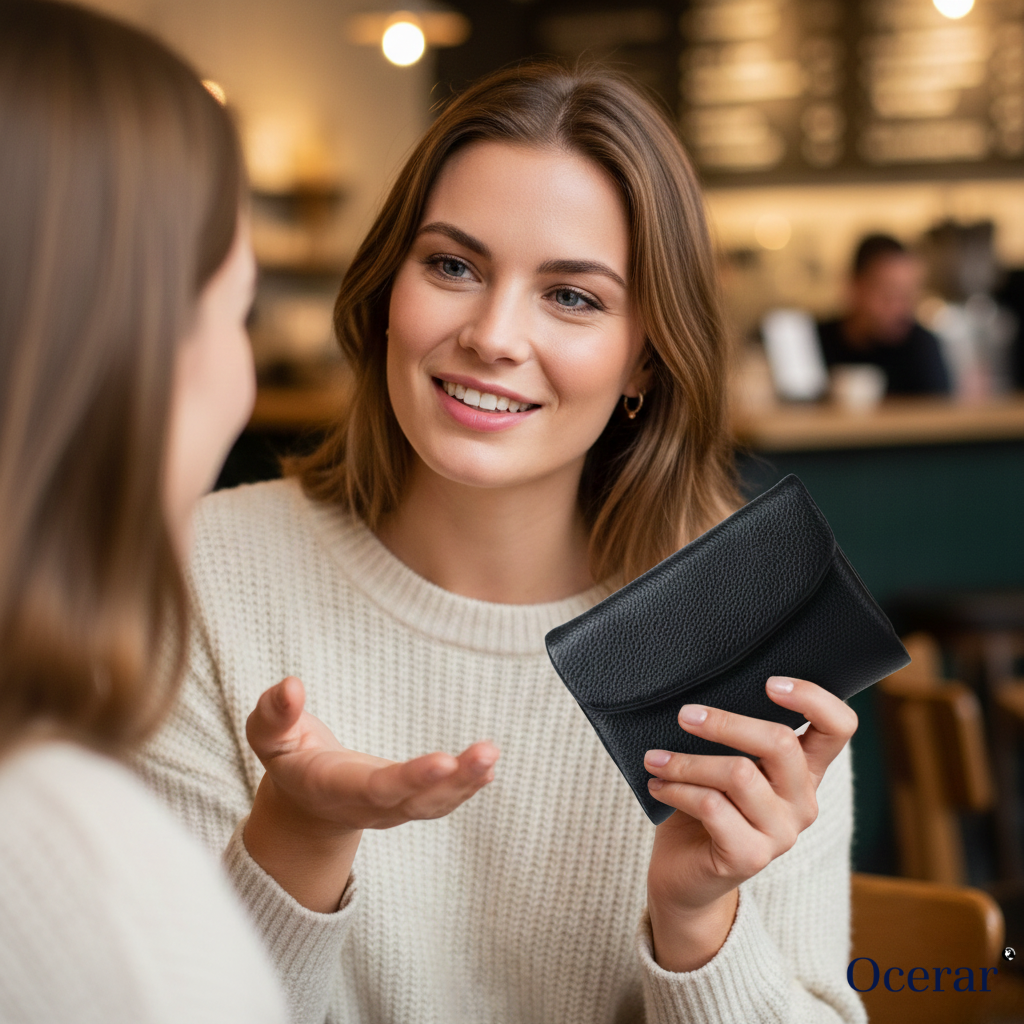 Women's Leather Bifold Wallet with Dual Zipper Pockets and Card Slots