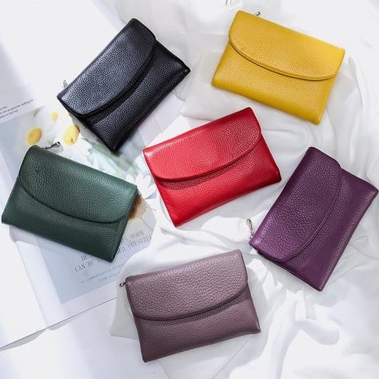 Women's Leather Bifold Wallet with Dual Zipper Pockets and Card Slots