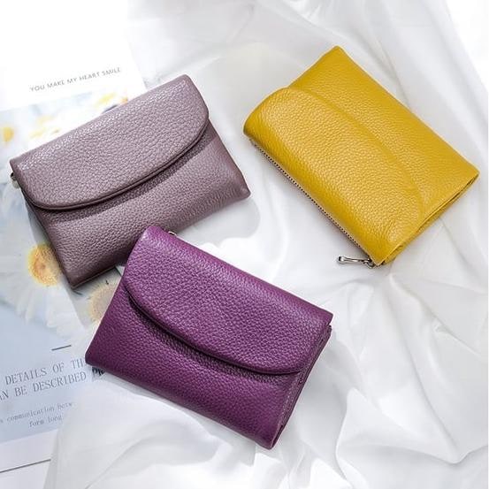 Women's Leather Bifold Wallet with Dual Zipper Pockets and Card Slots