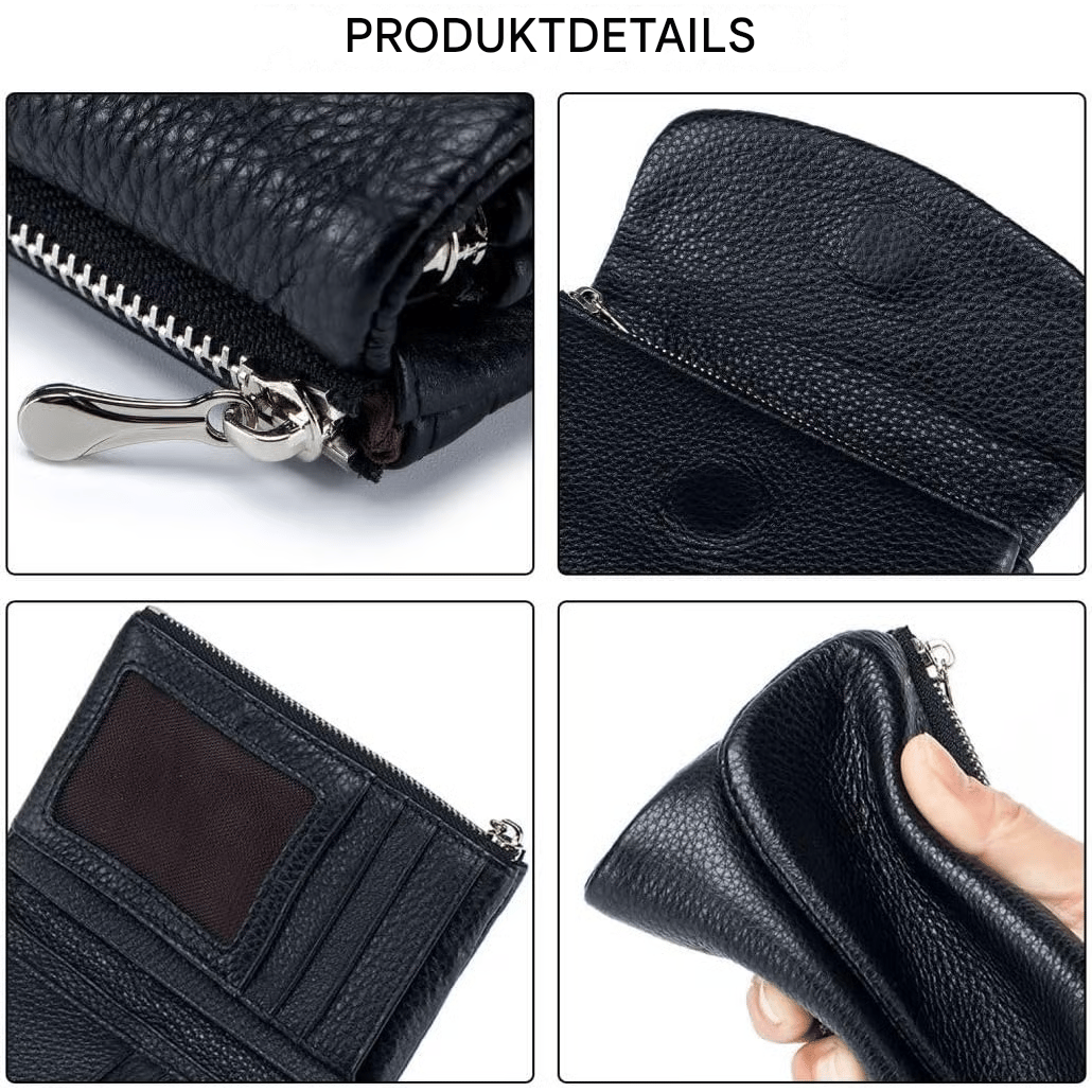 Women's Leather Bifold Wallet with Dual Zipper Pockets and Card Slots