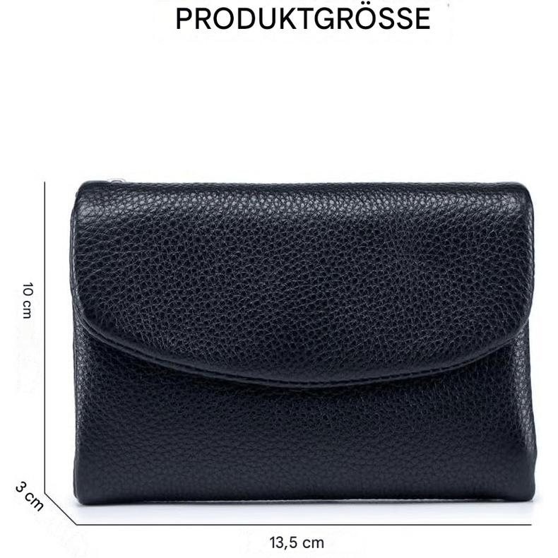 Women's Leather Bifold Wallet with Dual Zipper Pockets and Card Slots