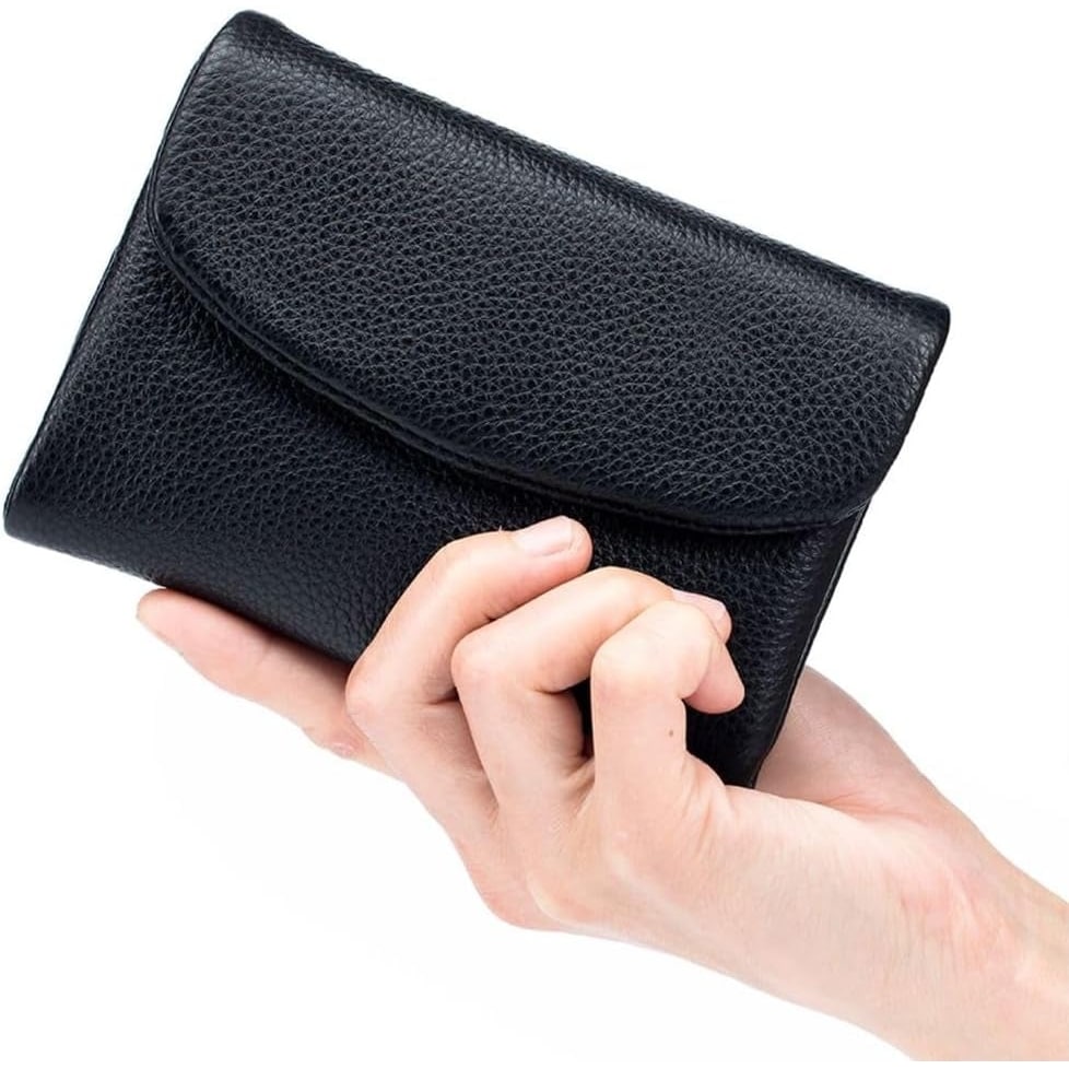 Women's Leather Bifold Wallet with Dual Zipper Pockets and Card Slots