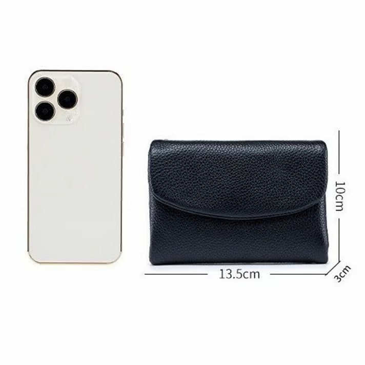 Women's Leather Bifold Wallet with Dual Zipper Pockets and Card Slots