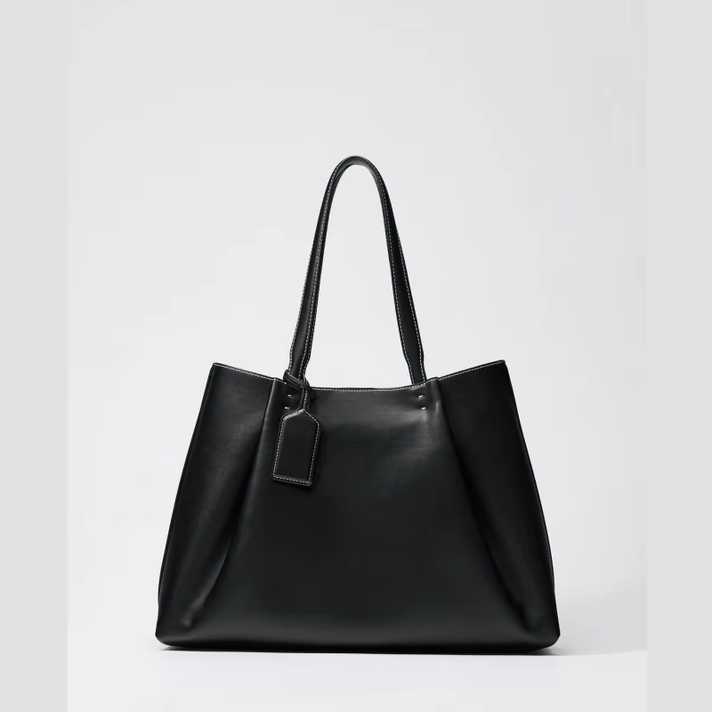 Women's Leather Tote Bag Purse with Contrast Stitching for Work and Shopping