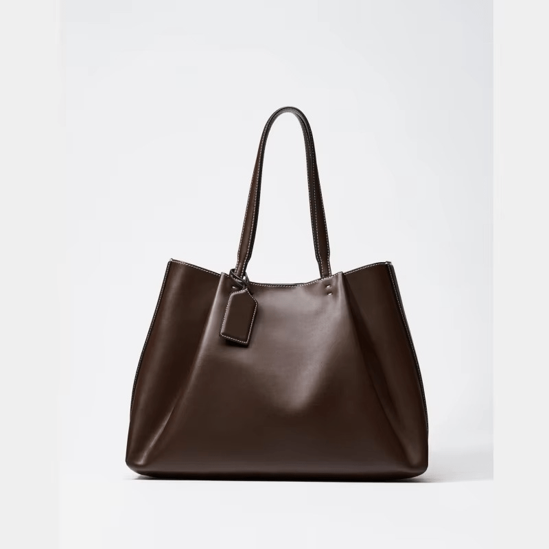 Women's Leather Tote Bag Purse with Contrast Stitching for Work and Shopping