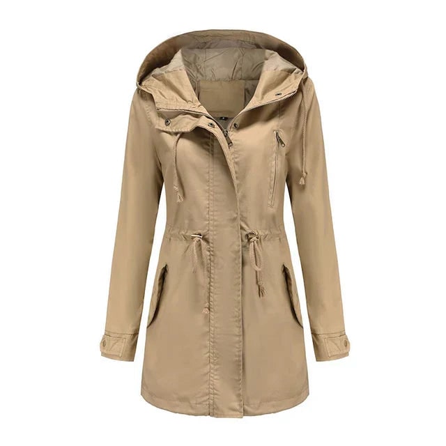 Women's Hooded Utility Jacket with Drawstring Waist and Zip Front