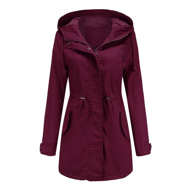 Women's Hooded Utility Jacket with Drawstring Waist and Zip Front