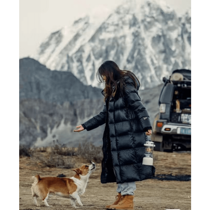 Women's Long Black Puffer Jacket with Hood Water-Resistant Quilted Winter Coat