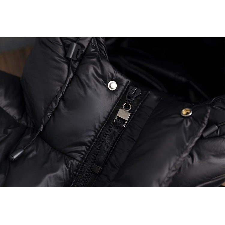Women's Long Black Puffer Jacket with Hood Water-Resistant Quilted Winter Coat