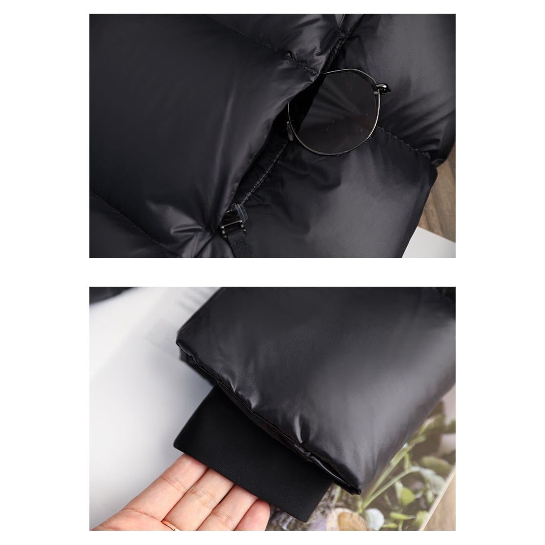 Women's Long Black Puffer Jacket with Hood Water-Resistant Quilted Winter Coat