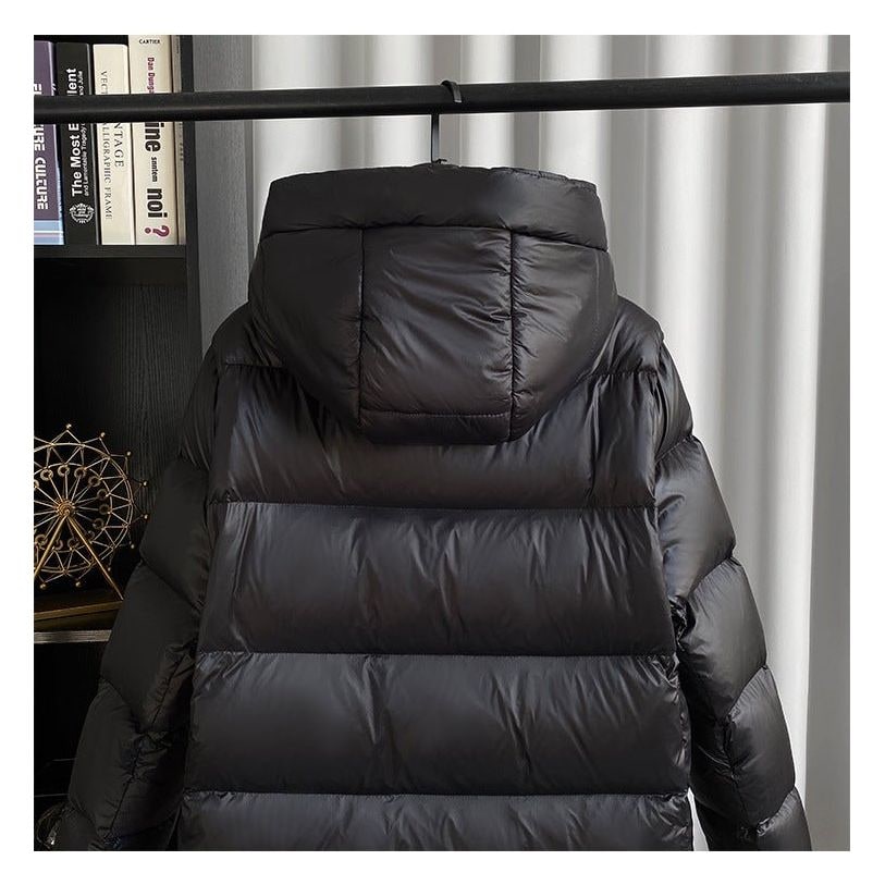 Women's Long Black Puffer Jacket with Hood Water-Resistant Quilted Winter Coat