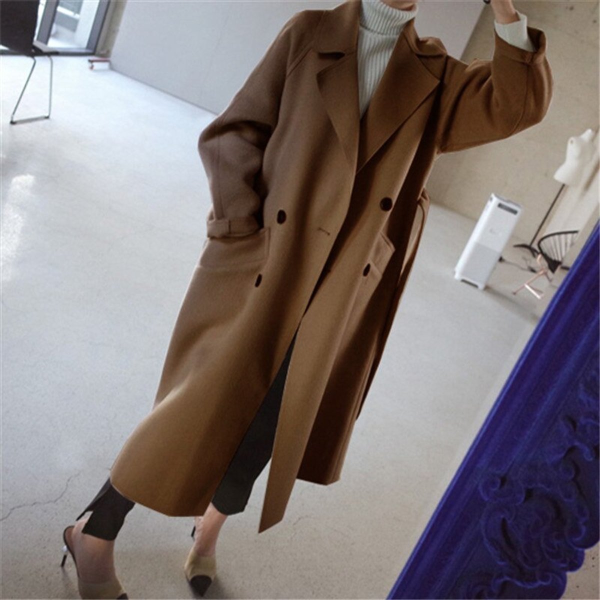 Lavinia | Long Double-Breasted Wool-Blend Trench Coat