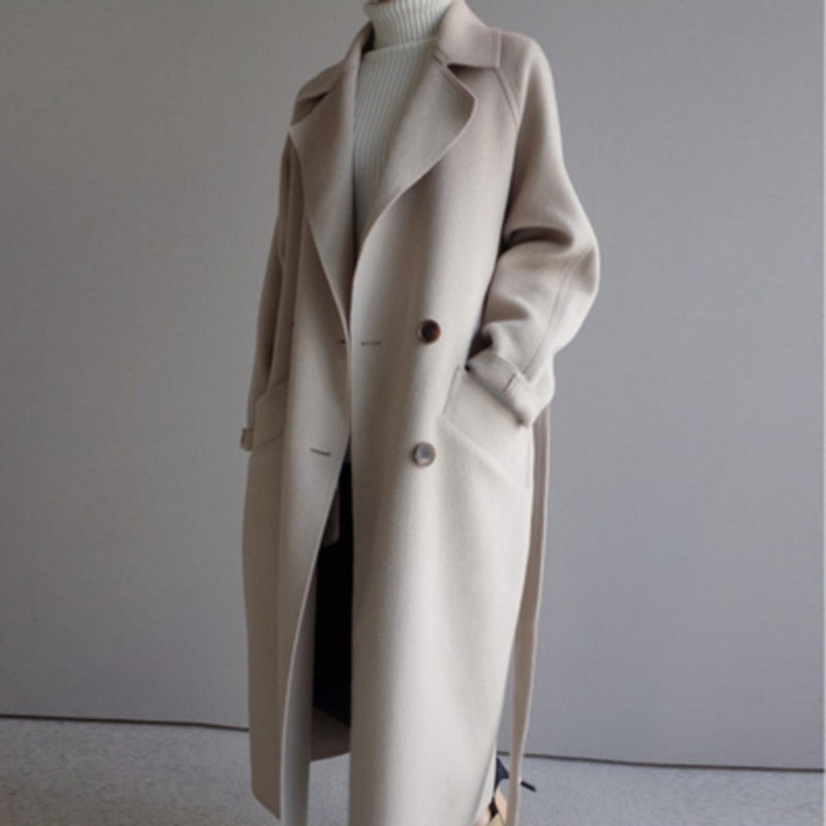 Lavinia | Long Double-Breasted Wool-Blend Trench Coat
