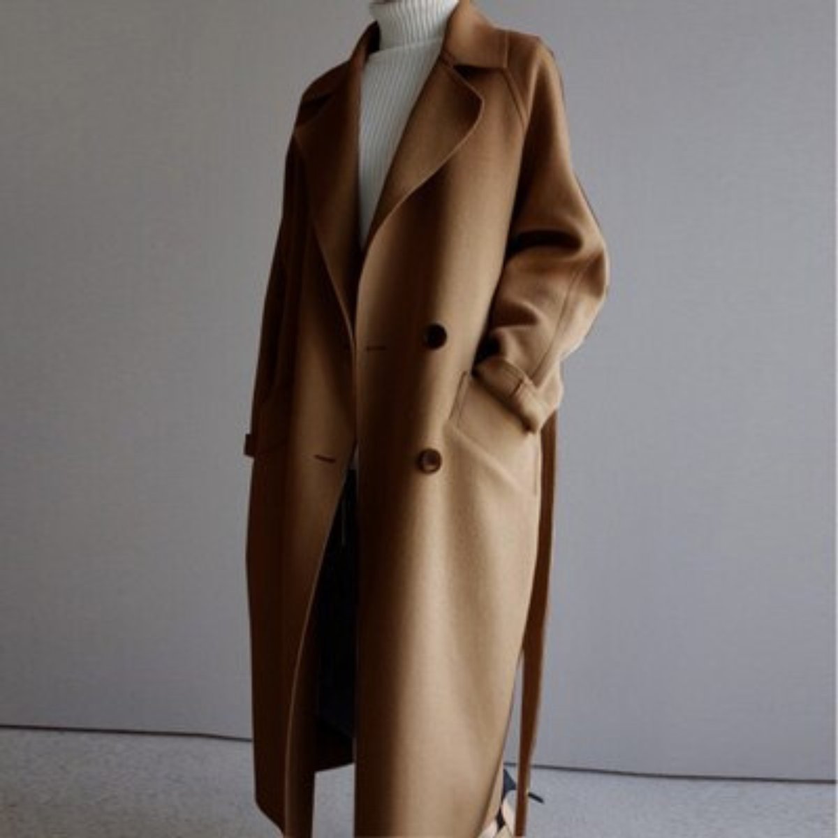 Lavinia | Long Double-Breasted Wool-Blend Trench Coat