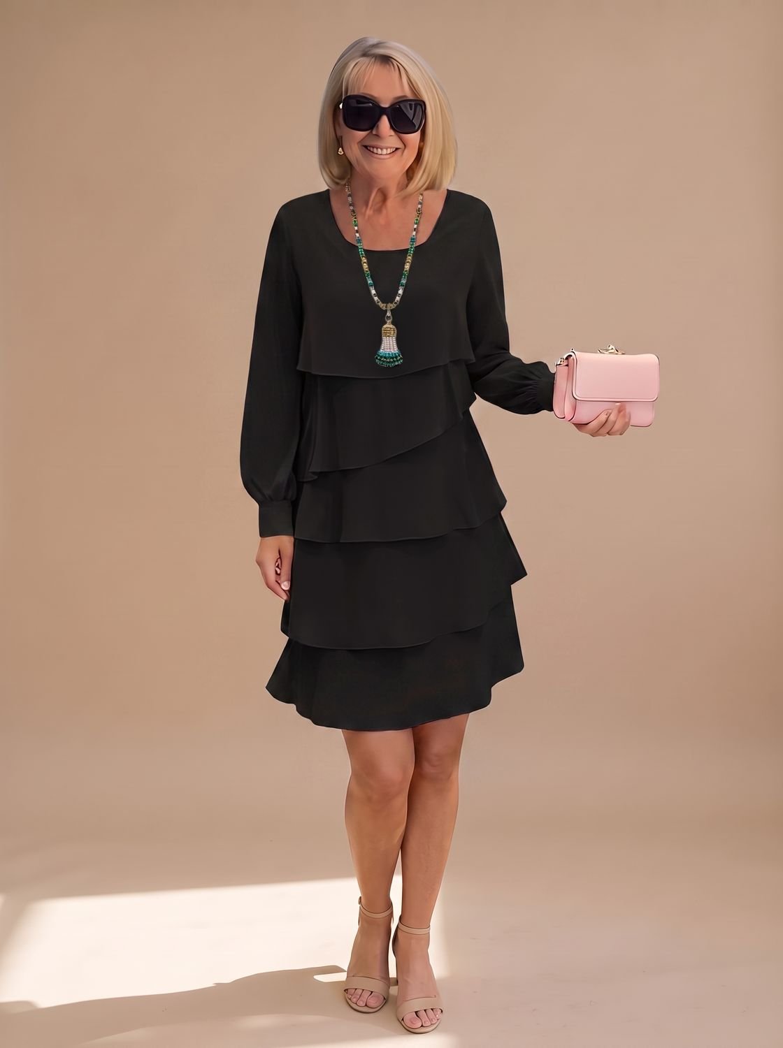 Isabella | Women's Long-Sleeve Tiered Ruffle Midi Dress