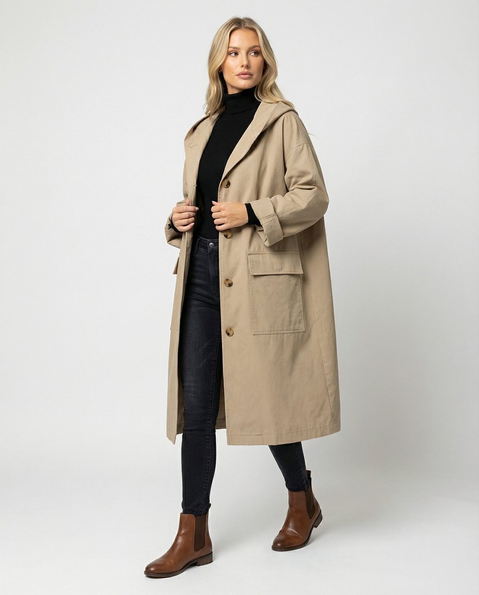 Josephine | Long Waterproof Windproof Hooded Trench Coat
