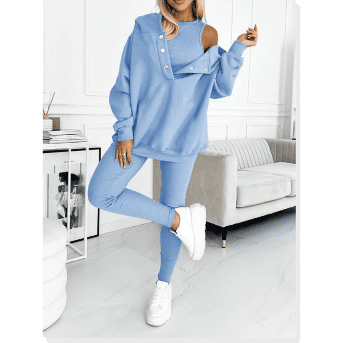 Women's Loungewear Set Tracksuit with Oversized Hoodie Tank and High Waist Leggings