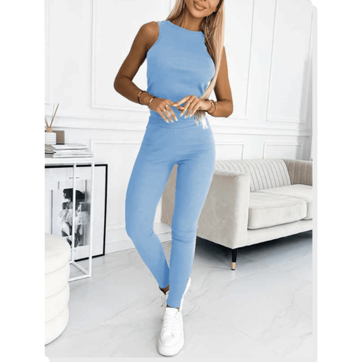 Women's Loungewear Set Tracksuit with Oversized Hoodie Tank and High Waist Leggings