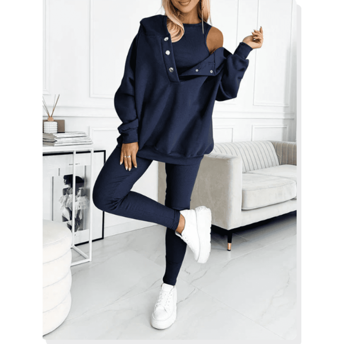 Women's Loungewear Set Tracksuit with Oversized Hoodie Tank and High Waist Leggings