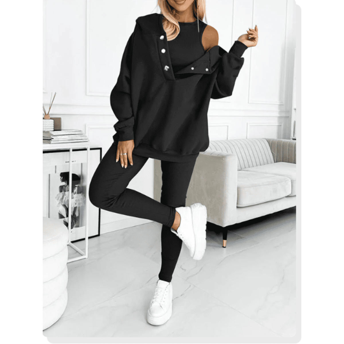 Women's Loungewear Set Tracksuit with Oversized Hoodie Tank and High Waist Leggings