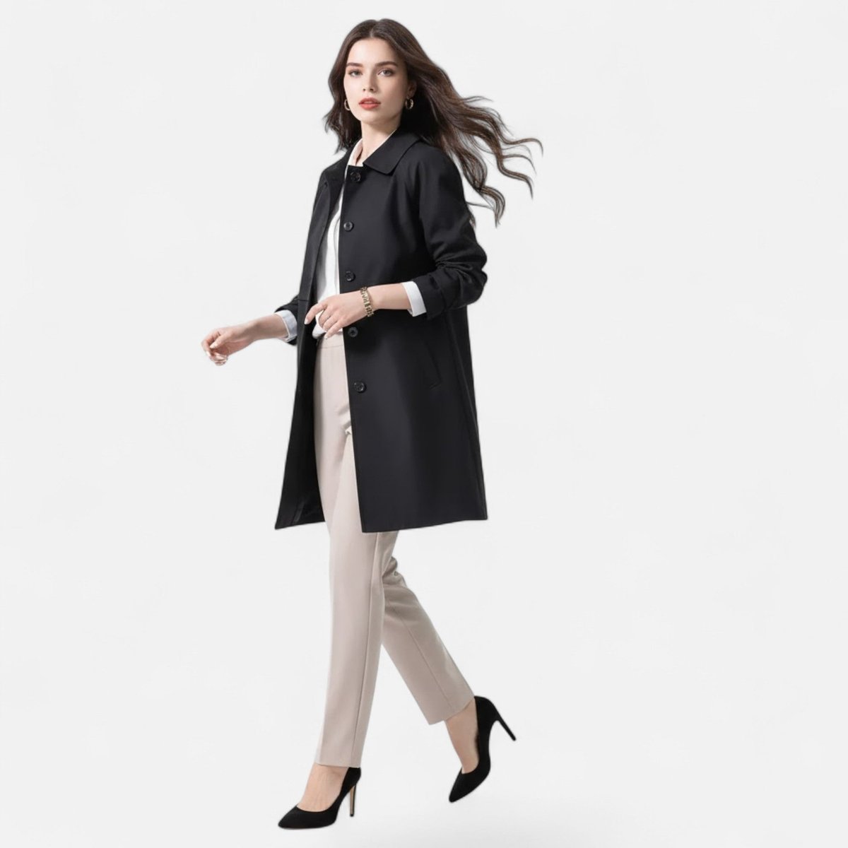 Olivia | Mid-Length Wool-Blend Double-Breasted Trench Coat
