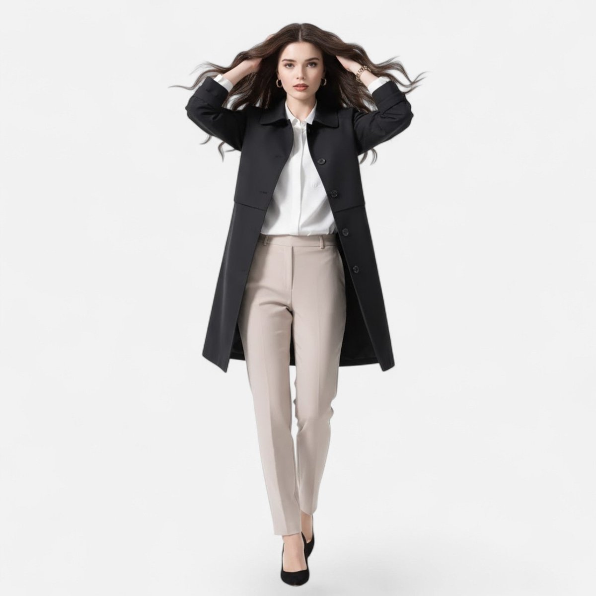 Olivia | Mid-Length Wool-Blend Double-Breasted Trench Coat