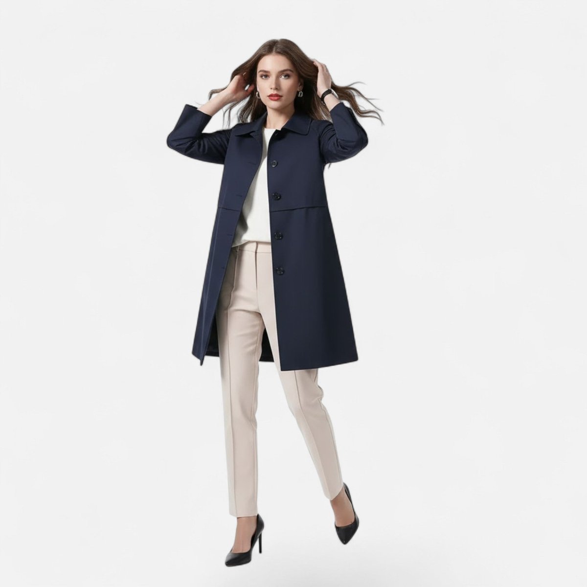 Olivia | Mid-Length Wool-Blend Double-Breasted Trench Coat