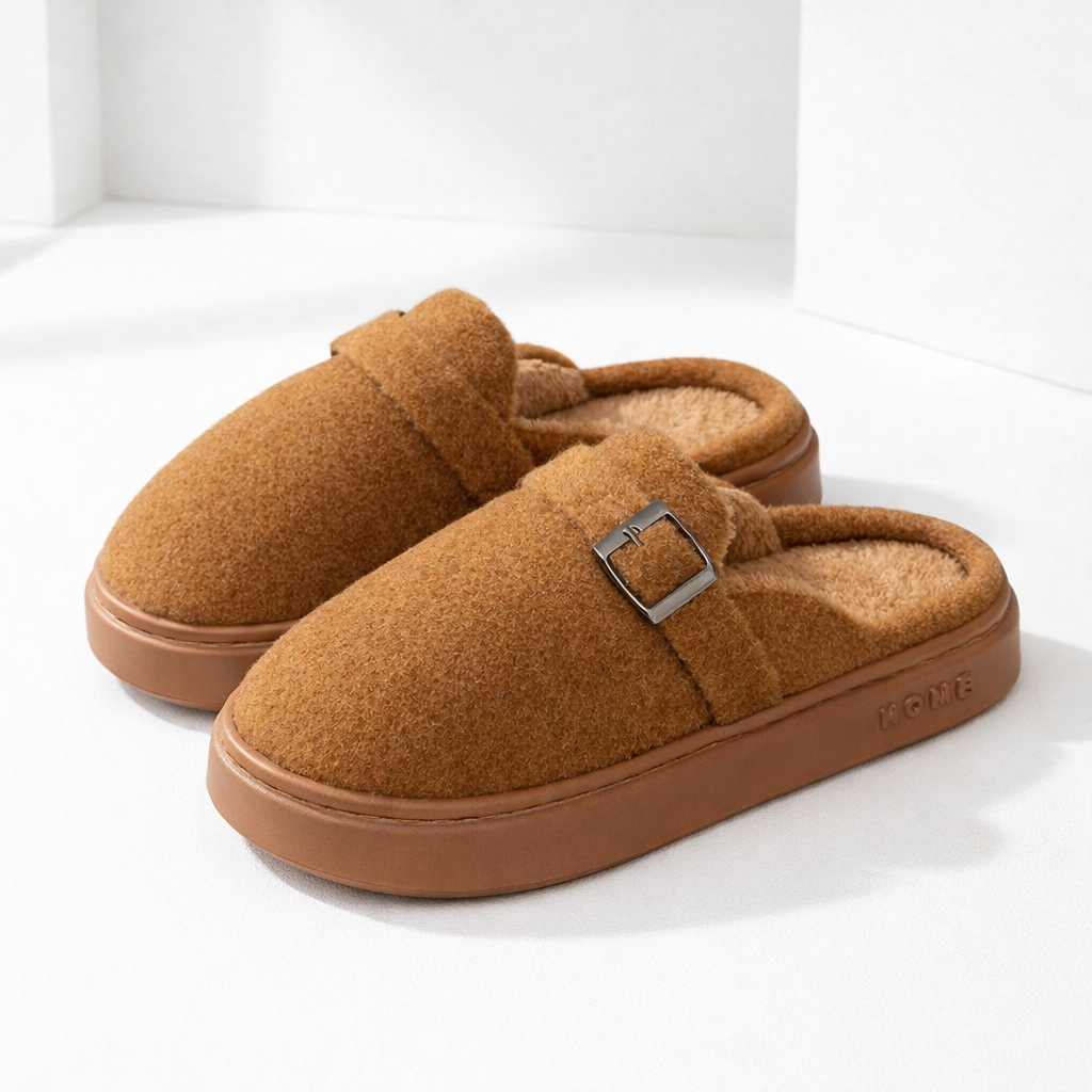 Women's Mule Slippers Arch Support and Platform Sole Fleece Lined House with Buckle Strap