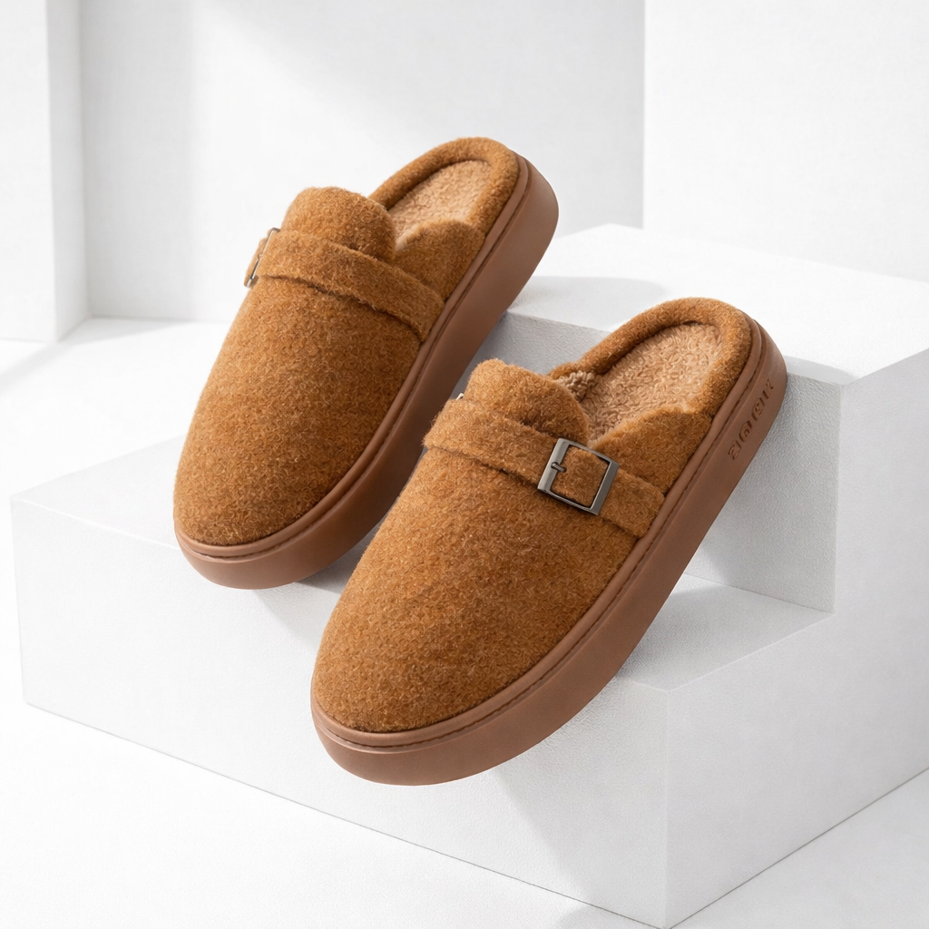 Women's Mule Slippers Arch Support and Platform Sole Fleece Lined House with Buckle Strap