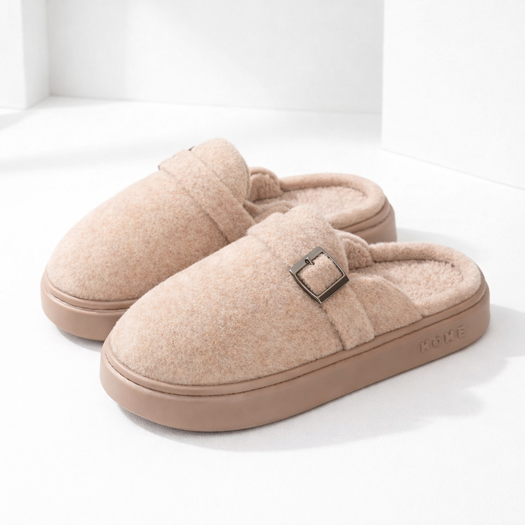 Women's Mule Slippers Arch Support and Platform Sole Fleece Lined House with Buckle Strap