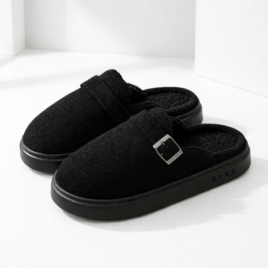 Women's Mule Slippers Arch Support and Platform Sole Fleece Lined House with Buckle Strap