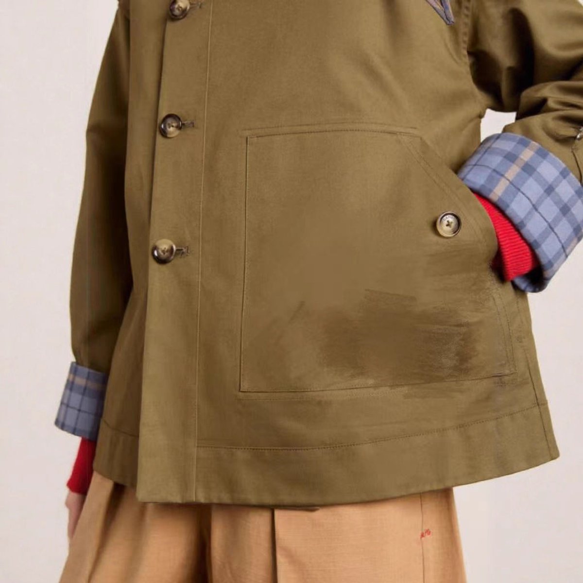 Sophia | Oversized Double-Breasted Tartan-Lined Collar Trench Coat