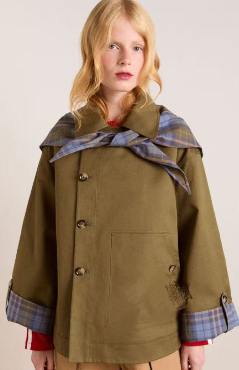 Sophia | Oversized Double-Breasted Tartan-Lined Collar Trench Coat