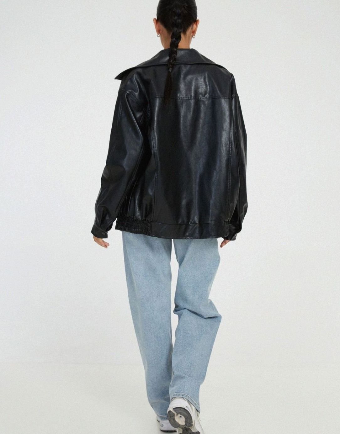 Sybil | Oversized Faux Leather Zip-Up Bomber Jacket
