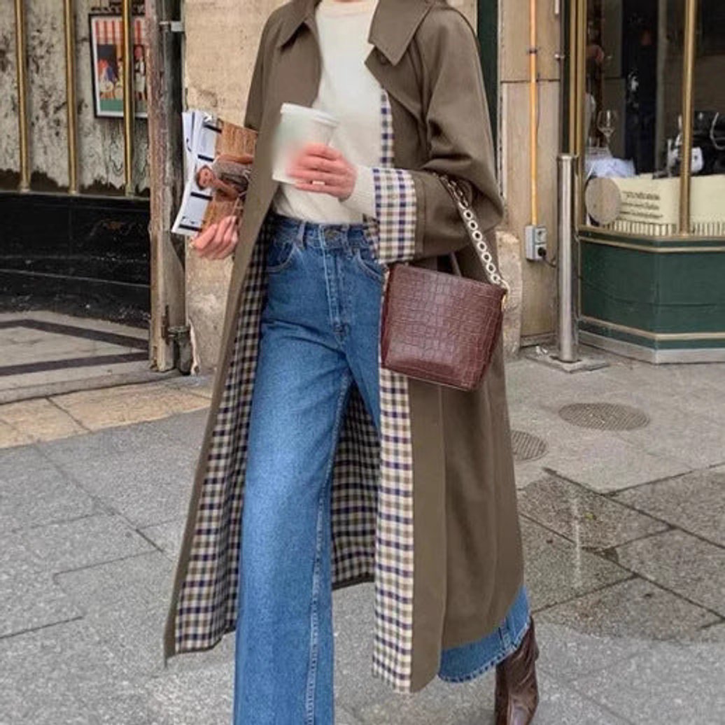 Nora | Oversized Plaid-Lined Cotton Blend Trench Coat