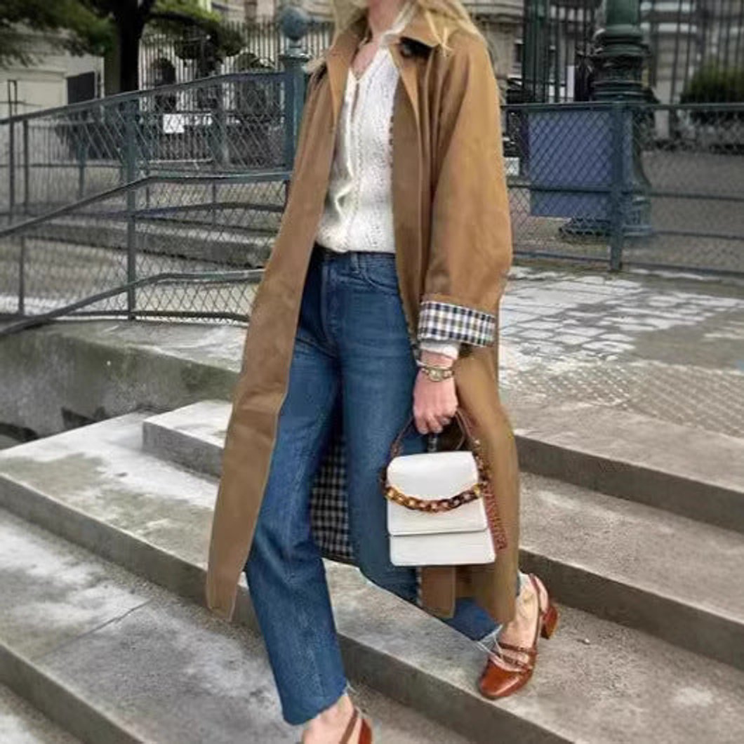 Nora | Oversized Plaid-Lined Cotton Blend Trench Coat
