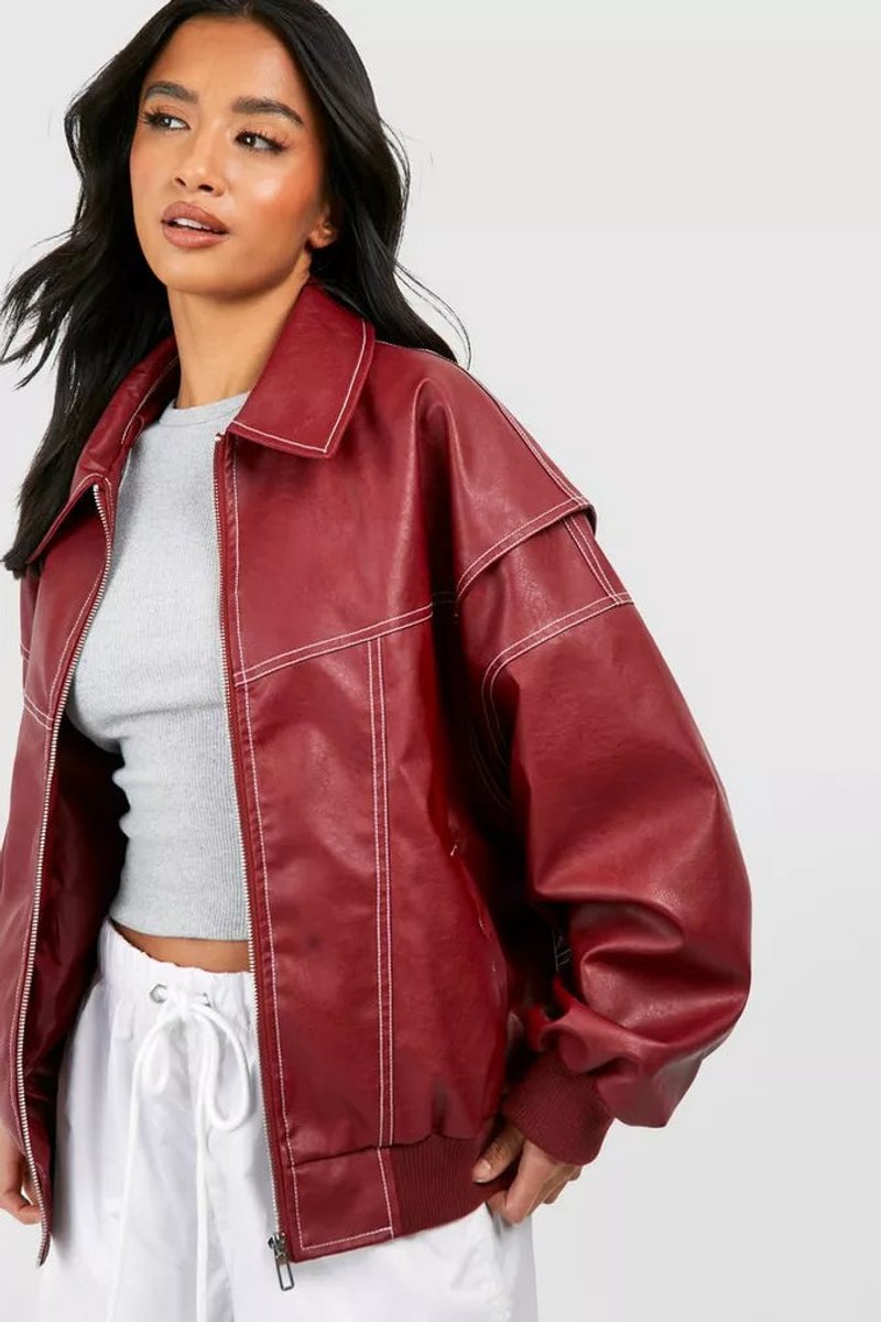 Kate | Oversized Contrast Stitch Bomber Quilted Jacket